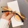 Moda Europea y Americana Marca de Nicho de Tendencia Gafas de Sol Sin Montura con Borde de Rombo Estilo Retro Transfronterizo Lujo Ligero Estilo Literario Gafas de Sol con Protección Solar