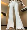 Calça de Malha com Franjas Wide Leg Feminina Primavera e Outono 2025 Novo Estilo Coreano Cintura Alta Cordão Emagrecedor Casual Flare Longa