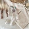 Calcetines para Otoño e Invierno, Engrosados y Cálidos, Hechos de Suave Lana de Oveja, Lindos Calcetines de Media Pantorrilla con Conejo Globo, Calcetines Holgados para Mujer Estilo Coreano