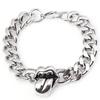 Pulseira masculina de aço inoxidável com caveira dominante, corrente cubana de aço titânio, aço fundido, corrente de quatro faces, joia