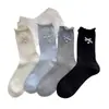 Meias Cinzas para Mulheres, Estilo Fino de Verão com Laço de Pérola, Meias de Cano Médio, Novo Popular Estilo Japonês 2026 Meias Largas com Barra Enrolada