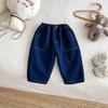 Jeans Engrosados para Niños, Bolsillos Pequeños Izquierdos y Derechos, Pantalones Casuales Engrosados de Moda de Invierno para Bebé, Pantalones Lisos Estilo Coreano para Niños