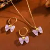 Brincos de Laço Versáteis Roxo-Azul Estilo Europeu para Mulheres, Brincos de Tarraxa de Aço Inoxidável de Alta Qualidade Moda de Luxo Leve