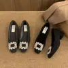 Sapatos Femininos Elegantes Estilo Francês com Strass, Salto Grosso, Novidade Outono/Inverno 2026, Bico Quadrado, Boca Rasa, Sapatos de Lã com Salto Alto e Pelo