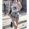 Jovem Laranja# Moda Cool Tendência Spice Girl Shorts Jeans com Fivela Dupla Feminino Retrô Elegante Slim Alta Tendência Versátil Hot Pants