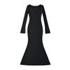 2022 Principios de Primavera Nuevo Vestido Largo con Volantes Cuello en V Manga Larga Vestido de Cola de Pez Vestido Ajustado a la Cadera para Mujer Chica Sexy Picante