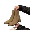 Botines de tacón alto estilo coreano, botines Martin de gamuza, zapatos de mujer, nueva colección otoño/invierno 2024, forrados de felpa, punta cuadrada, botines cortos ajustados