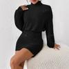 Comercio Exterior Transfronterizo Ropa Europea y Americana para Mujer Amazon 2025 Otoño e Invierno Ajustado Moda Canalé Cuello Alto Bodycon Vestido de Manga Larga