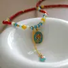 Retro Exquisito Versátil Doble Cara Goteo de Aceite Caballo Piedra Natural Con Cuentas Collar para Mujer Lujo Accesible Nicho Alta Gama Cadena para Clavícula