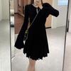 Ropa Europea y Americana de Mujer Transfronteriza Color Sólido Plisada Elegante Pulóver Casual Vestido de Manga Larga para Mujer Jr2548
