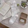 Calcetines de Algodón Rayas Verticales Lisas Estilo Coreano Otoño Temprano Versátiles Sin Hueso Calcetines de Tubo Largo Calcetines de Maternidad Calcetines de Media Pantorrilla Blanco