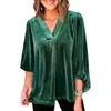 2026 Transfronterizo Europeo y Americano Amazon Ropa de Mujer Terciopelo Dorado Manga Larga Top Cuello en V Manga Tres Cuartos Casual Holgado Camiseta Camisa