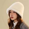 Chapéu de Pescador Infantil Outono e Inverno Estilo Coreano Branco Peludo Tricô Quente Chapéu Atmosfera Versátil Cobertura Facial Rosto Pequeno