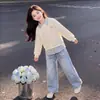 Conjunto de Dos Piezas para Niña Primavera y Otoño 2026: Sudadera de Manga Larga y Pantalones de Mezclilla Casuales de Corte Holgado, Conjunto Único de Dos Piezas para Niños