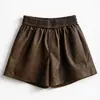 Cuero Lavable Otoño/Invierno 2026 Nuevos Shorts de Piel PU para Mujer Cintura Alta Elásticos Holgados Adelgazantes Versátiles de Línea A Pierna Ancha Bootcut