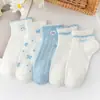 Calcetines de Malla con Lazo de Cachorro Azul Claro para Mujer, Calcetines Cortos, Calcetines de Algodón Lisos de Verano, Calcetines Bajos Transpirables Color Blanco Leche