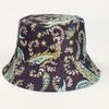 Chapéu de Pescador Feminino Primavera e Verão Transfronteiriço Novo Estampa de Flamingo Colorido Dupla Face Chapéu de Balde Florido Chapéu de Sol