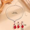 Conjunto de collar y pendientes con colgante de gota de agua y corazón de melocotón, elegante y a la moda, estilo japonés y coreano, con cadena de garra y tendencia simple.