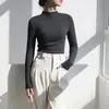 Camiseta Básica Lisa de Manga Larga Ajustada DeRong para Mujer, Nueva Versátil Top con Cuello Alto para Mujer Otoño/Invierno 2026