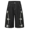 Pantalones Vaqueros Cropped de Pierna Ancha Originales con Estampado de Estrellas Estilo Casual Americano para Hombres y Mujeres, Pantalones Rectos Sueltos Casuales que Reducen la Edad para Exportación