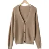 Cardigan de tricô grosso de algodão puro estilo preguiçoso com gola V para mulheres, jaqueta suéter casual de tricô folgada, peça superior quente