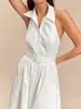 Vestido Transfronterizo Estilo Europeo y Americano Primavera/Verano 2026 Nuevo Elegante Vestido de Oficina con Solapa, Hombros Descubiertos, Espalda Descubierta, Vestido Largo con Cuello Halter