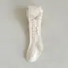 Meias Infantis 2026 Outono Novo Estilo Trançado com Babados Laço Meia-Calça para Meninas Abertura entre as Pernas Meias Base para Bebê