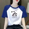 Camiseta Estampada de Manga Curta com Patchwork Color-Blocking Estilo Designer para Mulheres, Tamanho Plus, Top Emagrecedor, Comércio Exterior Transfronteiriço
