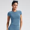 Camiseta Transfronteiriça Nude Gola Redonda Manga Curta Ombro Direito Look Emagrecedor Justa Casual Fitness Esporte Top Roupa de Yoga para Mulheres