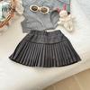 Conjunto Estilo Colegio para Niñas Ningli Verano Camisa Polo de Punto de Manga Corta y Falda Plisada para Bebés Rebaja