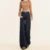 Calça Jeans Wide Leg Flare Azul Escuro para Mulheres 2025 Nova Outono Petite Solta Emagrecimento Caimento Boca de Sino