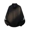 Sudadera de rayas blancas y grises con media cremallera para hombre, una camiseta de manga larga de alta gama y peso pesado para otoño, perfecta como capa interior estilo americano