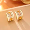 Exquisitos Aretes Huecos de Moda Estilo Francés con Circonitas Súper Brillantes Aros con Goteo de Aceite, Aretes Vintage de Gama Alta Estilo Hong Kong para Mujer