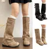 Botas con hebilla de cinturón para mujer, nueva colección otoño 2026, tacón grueso, diseño plisado retro, botas nuevas de caña media a alta para mujer