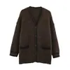 Ins estilo europeo y americano transfronterizo 2026 nueva moda elegante ropa de mujer, estilo commuter universitario, cárdigan de punto con cuello en V y ribete de color contrastante