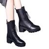 Botines de Tacón Medio para Otoño e Invierno para Mujer 2025 Botas Nuevas Punta Fina Tacón Alto Con Cordones Piel Suave Adelgazantes Con Forro de Terciopelo