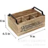 Caja de Almacenamiento de Especias de Madera Retro para Cocina con Asa de Escritorio Caja de Almacenamiento de Cuchillos y Tenedores de Madera Maciza con Compartimentos Caja de Almacenamiento de Madera