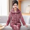 Pijama da Mamãe Feminino Outono e Inverno Fleece de Coral Manga Longa Espessado 2023 Novo Desenho Animado Tamanho Grande Conjunto de Roupa de Casa Feminina