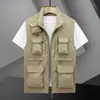 Chaleco de Trabajo Multibolsillos para Hombres y Mujeres, Chaleco Cultural Delgado de Talla Grande para Primavera y Otoño, Chaleco de Trabajo con Cuello Alto 2025 Moderno