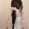 Goma para el pelo de cuadros dulces estilo bosque para mujer con un toque de alta gama, goma para coleta con ribete de encaje, accesorio para el pelo versátil coreano