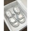 Pantuflas Gruesas Plateadas Estilo Francés con Moño para Mujer, Adecuadas para Combinar con Vestidos, Moda de Verano, Sandalias Dulces con Moño 2026
