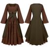 2025 Novo Vestido Medieval Europeu e Americano Feminino Manga Chifre Renda Renda Saia terno cos Vestido de Apresentação