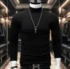 Camisa Básica Meia-Gola Manga Longa Masculina Outono Inverno Estilo Coreano Slim Tendência Forro Veludo Dupla Face Ins