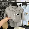 Conjunto de Ropa de Casa para Niñas, Cardigan de Dibujos Animados de Otoño, Pijama de Manga Larga Conjunto de Dos Piezas, Traje con Cuello para Niños