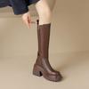 Botas Elásticas Ajustadas de Suela Gruesa que Aumentan la Altura, Estilo Moderno y Sencillo, Nuevos Estilos Otoño e Invierno 2026, Tacón Grueso, Hebilla de Cinturón, Hasta la Rodilla, Estilo Ecuestre