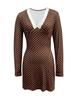 Vestido Mini de Manga Larga Ajustado al Cuerpo con Lunares de Encaje en V, Estilo Nuevo Otoño e Invierno Europeo y Americano para Mujer