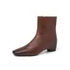 Botas Delgadas para Viaje de Piel de Vaca Ocultas para Aumentar la Altura 2026 Invierno Simples Versátiles Punta Cuadrada Tacón Medio Cuña Botines de Piel Genuina para Mujer