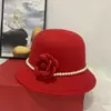 Chapéu de Pescador de Lã Flor de Pérola Outono e Inverno Retrô Francês Chapéu de Bacia Pequena que Valoriza o Rosto Elegante Chapéu Elegante para Senhora Operado Diretamente
