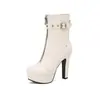 Botines Plataforma de Agua Botas de Tacón Alto Cremallera Frontal Hebilla de Cinturón Botas Romanas Gruesas Comercio Exterior talla grande Nuevas 4 Botas Retro Blancas Mujer