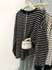 Comercio Exterior Toma Real Camiseta de Manga Larga Cálida Rayada de Longitud Media para Mujer en Otoño e Invierno Estilo Coreano Suelta Interior con Terciopelo Alemán Camiseta de Manga Larga